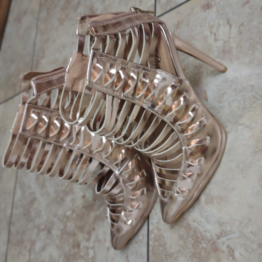Like new strappy booties in Rose Gold, size 6.5 by Penny Loves Kenny